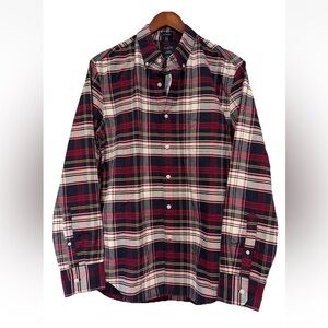 J. Crew Men's M Classic fit flex Oxford button down Red and Navy Plaid Shirt NWT